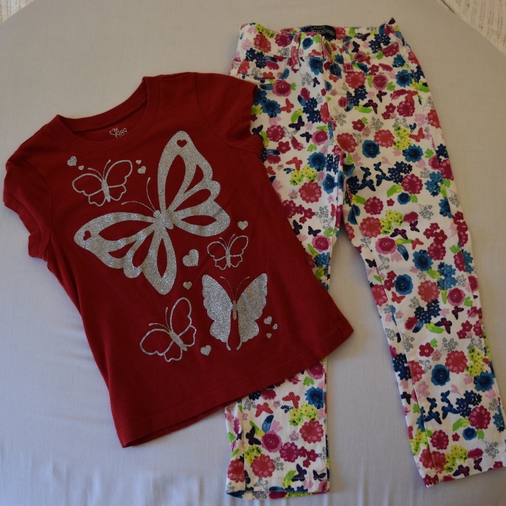 Girls Red Butterfly shirt with Butterfly Jeans